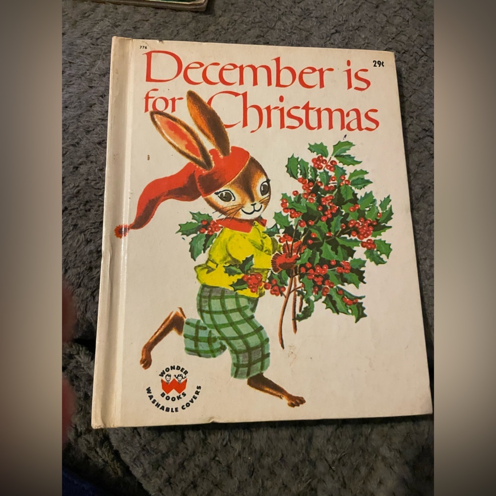 Vintage Children's Book with Festive Rabbit Cover December is for Christmas